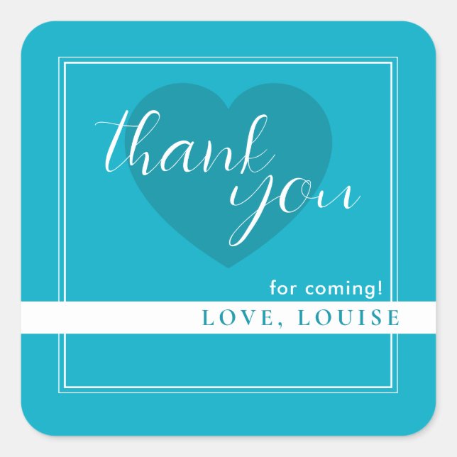 Bright Rich Sky Blue Vielen Dank Herzsticker Quadratischer Aufkleber (Vorderseite)