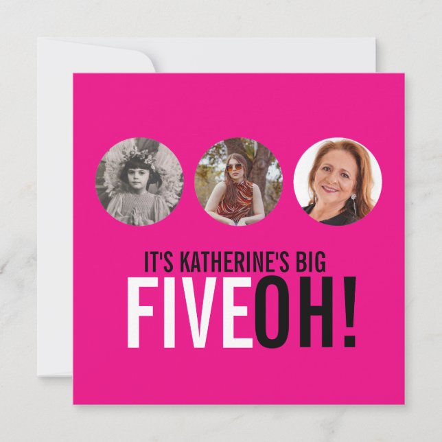 Bright rose 50th FIVEOH! photo invitation d'annive (Devant)