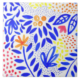 Bright Royal Blue Floral Spring Pattern Fliese
