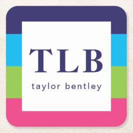 Bright Rugby Stripes Mit Monogramm Paper Untersetz Rechteckiger Pappuntersetzer