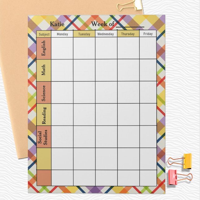 Bright School Plaid Homework Assignment Notizblock (Von Creator hochgeladen)