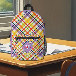 Bright School Plaid Purple Monogram Bedruckter Rucksack