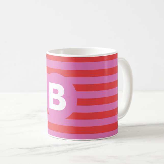 Bright Shades of Pink Striped Monogrammed Kaffeetasse (VorderseiteRechts)