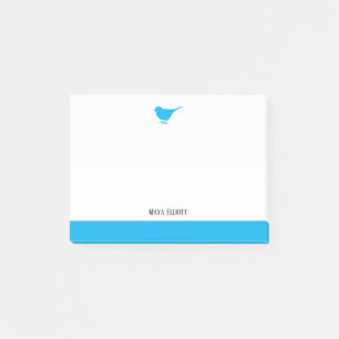 Bright Sky Blue Bird & Border auf Weiß mit Name Post-it Klebezettel