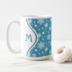 Bright Sky Blue Winter White Snowflake Muster Kaffeetasse