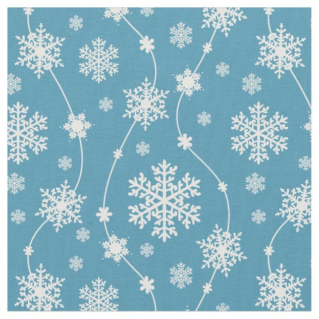 Bright Sky Blue Winter White Snowflake Muster Stoff (Nahaufnahme)