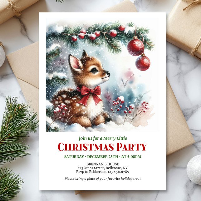 Bright snowy forest baby deer Christmas invitation Einladung (Bright snowy forest baby deer Christmas invitation printable template)
