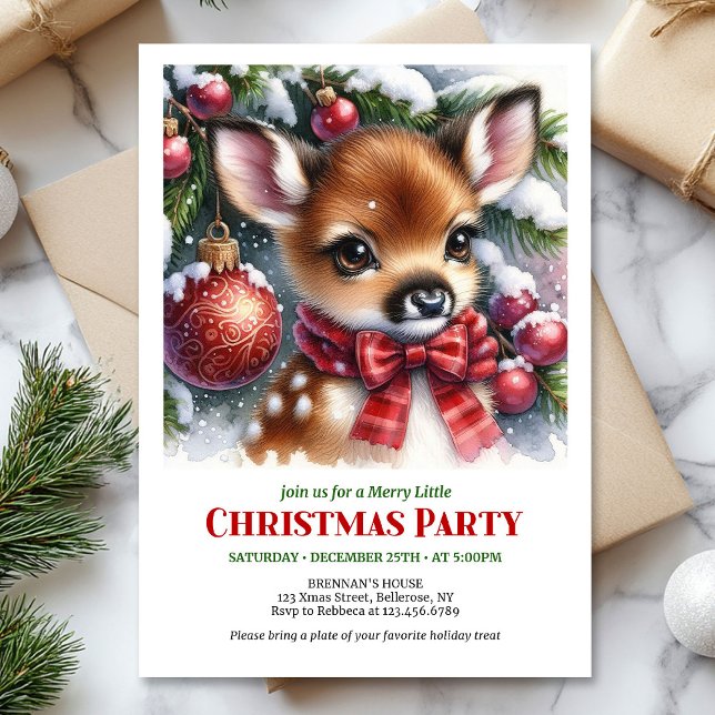 Bright snowy forest baby deer Christmas kids  Einladung (Bright snowy forest baby deer Christmas kids invitation digital)