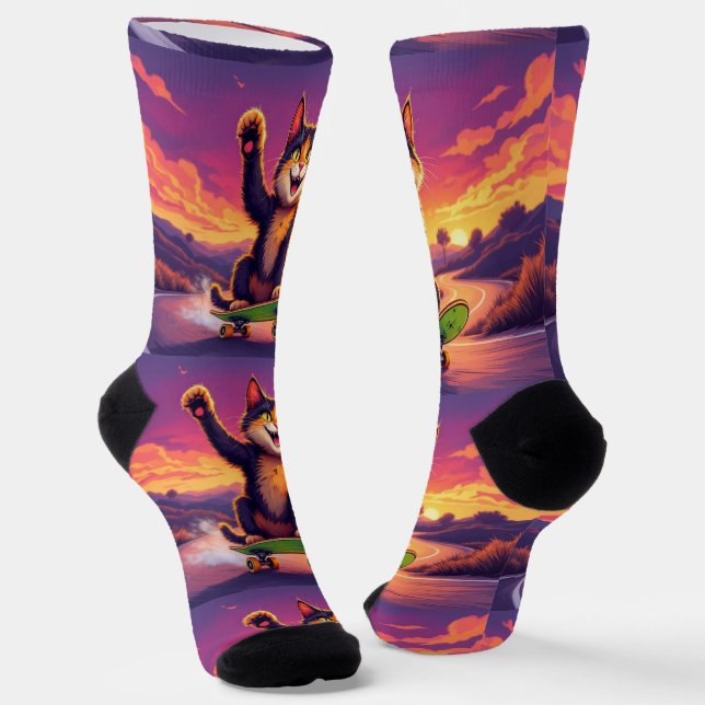 Bright Socks RANDOPIX Skateboard Cat 0039510 Socken (Gewinkelt)