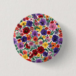 Bright Spring Pansies Floral Garden Pattern Button