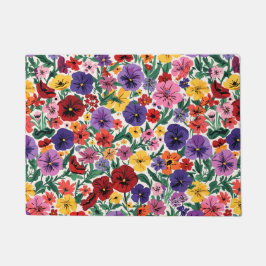 Bright Spring Pansies Floral Garden Pattern Fußmatte