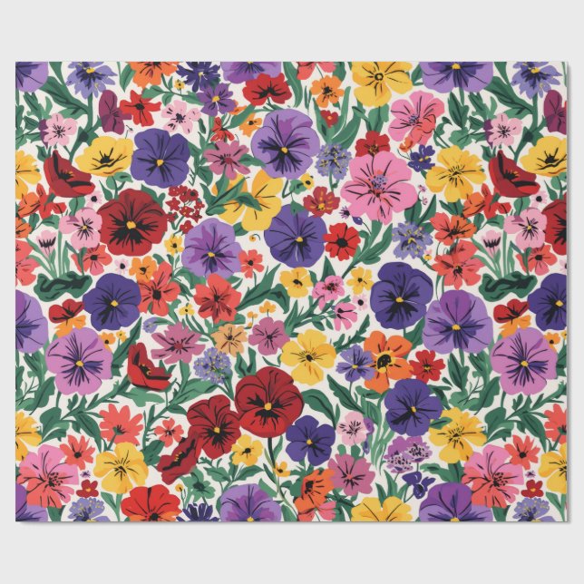 Bright Spring Pansies Floral Garden Pattern Geschenkpapier (Flach)