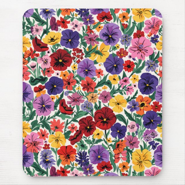 Bright Spring Pansies Floral Garden Pattern Mousepad (Vorne)