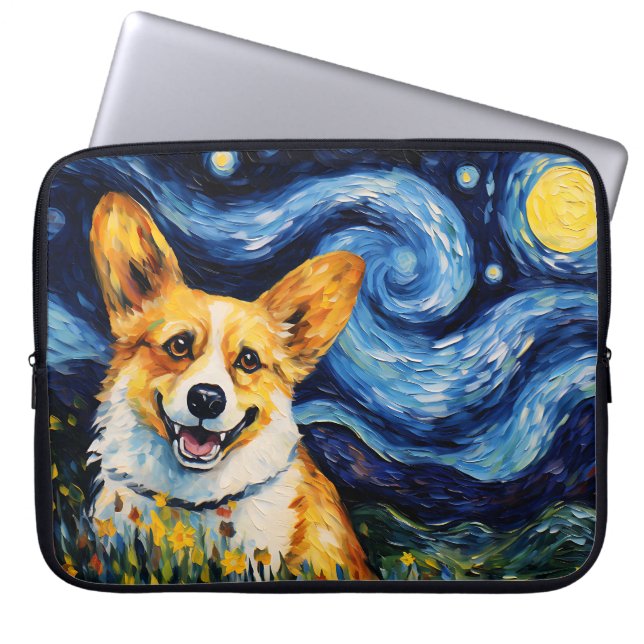 BRIGHT STARRY NACHT MIT CORGI HUND LAPTOPSCHUTZHÜLLE (Vorderseite)