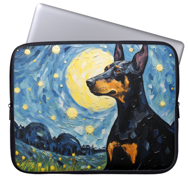 BRIGHT STARRY NIGHT MIT DOBERMAN PINSCHER DOG LAPTOPSCHUTZHÜLLE (Vorderseite)