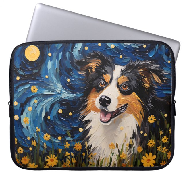 BRIGHT STARRY NIGHY MIT AUSTRALISCHEM SHEPHERHERHE LAPTOPSCHUTZHÜLLE (Vorderseite)