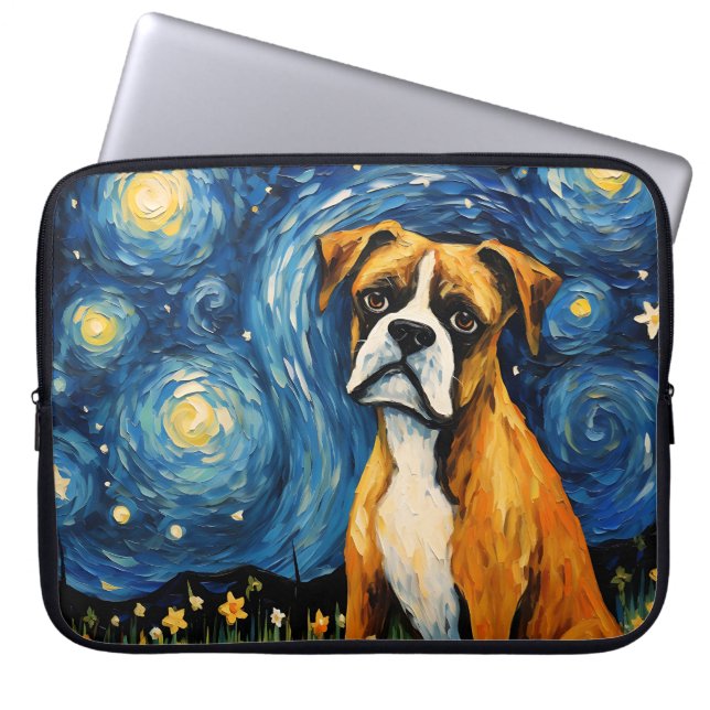 BRIGHT STARRY NIGHY MIT BOXER HUND LAPTOPSCHUTZHÜLLE (Vorderseite)