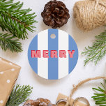 Bright Striped Blue Christmas 'Merry' Geschenkanhänger<br><div class="desc">Spaß,  helle,  blau gestreifte Gefallen oder Geschenkmarken. Die Rückseite wird für Ihre Nachricht leer verlassen.</div>