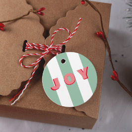 Bright Striped Green Christmas 'Joy' Geschenketike Geschenkanhänger