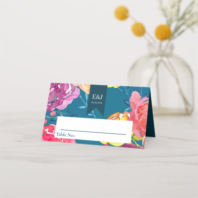 Bright Summer farbenfrohe Hochzeit Platzkarte (Vorderseite)