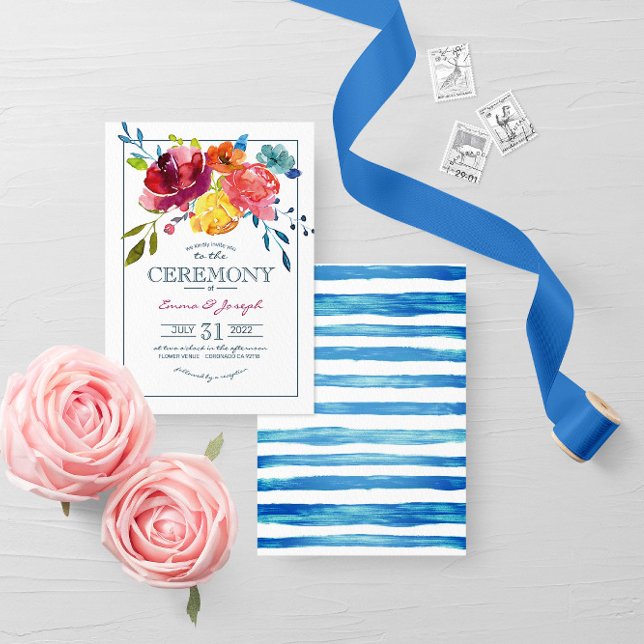 Bright Summer maritim striped floral Wedding Einladung (Von Creator hochgeladen)