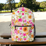 Bright summer sunflowers chic pink floral pattern bedruckter rucksack<br><div class="desc">Bright summer sunflowers chic pink floral pattern backpack with pretty oversized flowers with bohemian vibrant yeloow,  orange sunflowers,  bright pink roses and greenery</div>