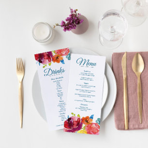 Bright Summer turquoise Mariage plat Menu & Boisso