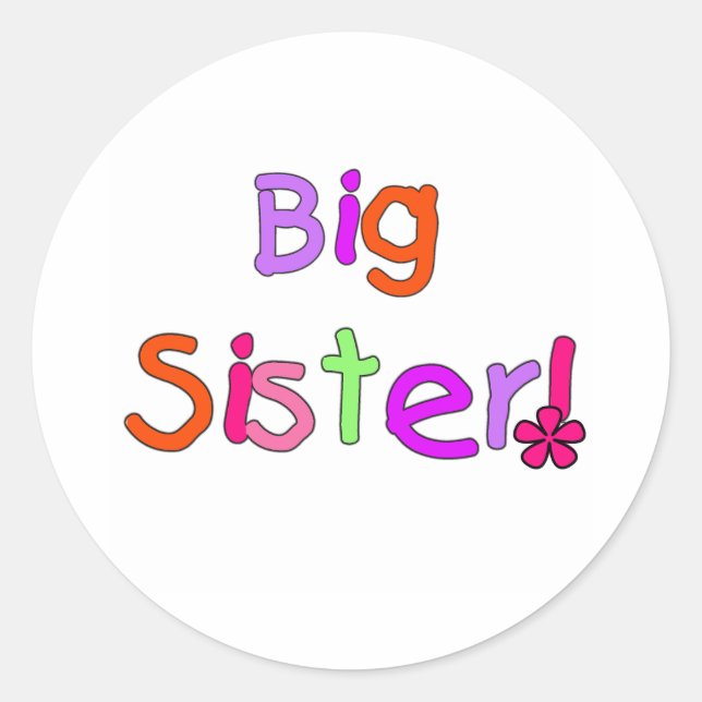 Bright Text Big Sister Runder Aufkleber (Vorderseite)