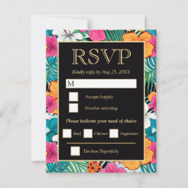  Bright Tropical Hibiscus Wedding RSVP Karte