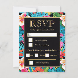  Bright Tropical Hibiscus Wedding RSVP Karte