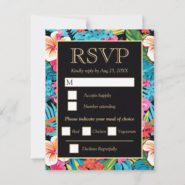  Bright Tropical Hibiscus Wedding RSVP Karte (Vorderseite)