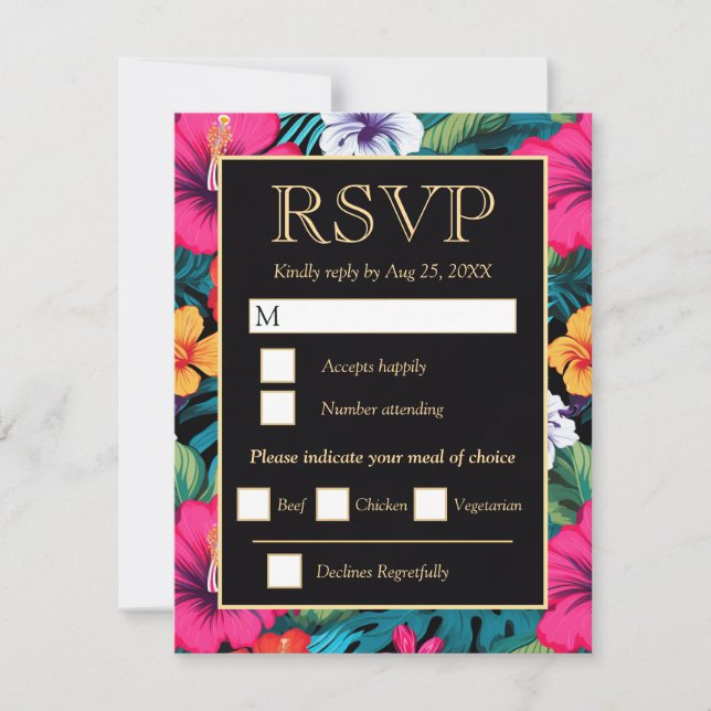  Bright Tropical Hibiscus Wedding RSVP Karte (Vorderseite)