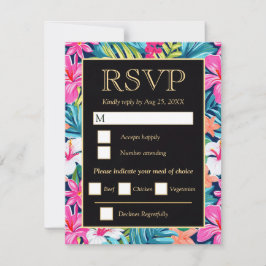  Bright Tropical Hibiscus Wedding RSVP Karte