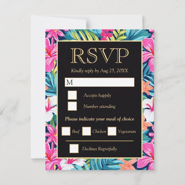  Bright Tropical Hibiscus Wedding RSVP Karte (Vorderseite)