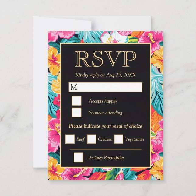  Bright Tropical Hibiscus Wedding RSVP Karte (Vorderseite)