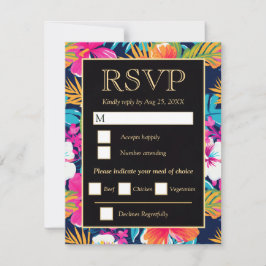  Bright Tropical Hibiscus Wedding RSVP Karte