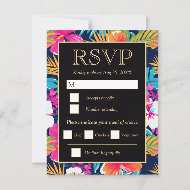  Bright Tropical Hibiscus Wedding RSVP Karte (Vorderseite)