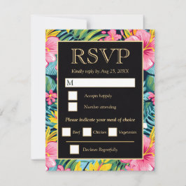  Bright Tropical Preppy Flowers Wedding RSVP Karte