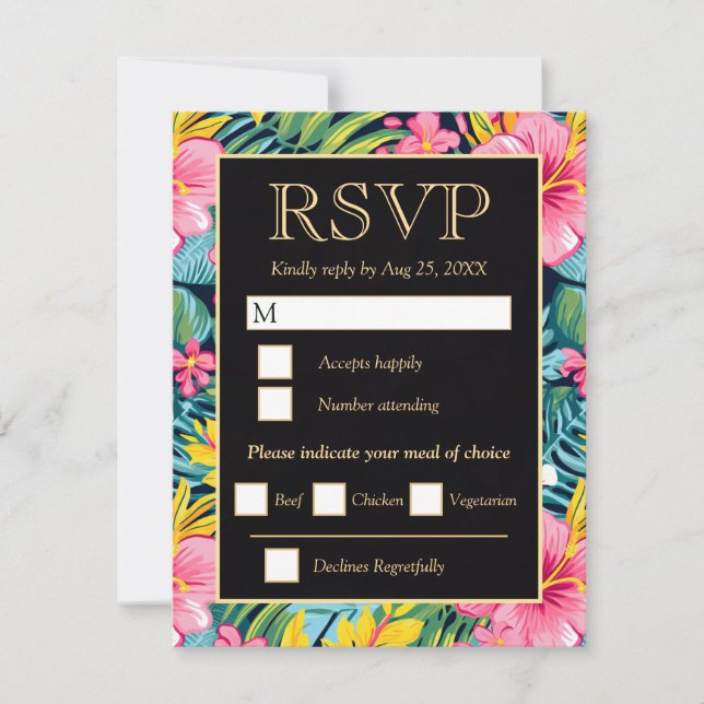  Bright Tropical Preppy Flowers Wedding RSVP Karte (Vorderseite)