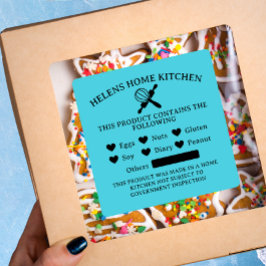 Bright Turquoise Food Allergy Alert Bakery Sticker