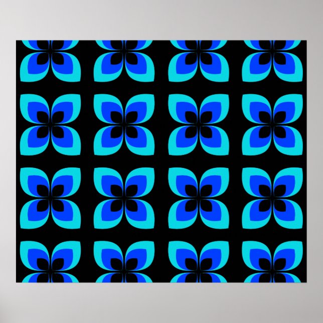 Bright Two Toned Blue Flower Pattern Poster (Vorne)