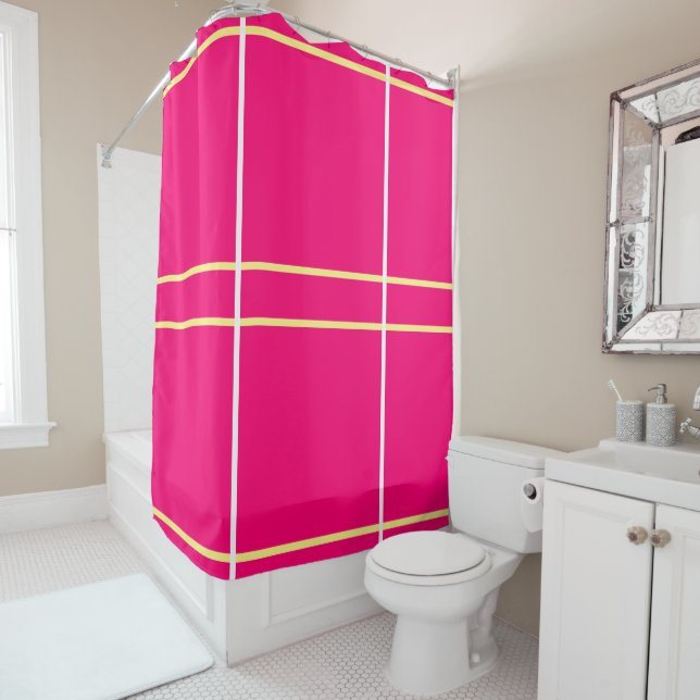 Bright Vivid Pink Pastel Yellow Geometric  Duschvorhang (Beispiel)