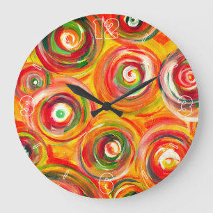 Bright Warm Circles and Swirls Original Abstract Große Wanduhr