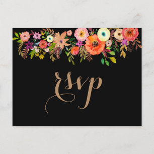 Bright Watercolor Florals Wedding RSVP Einladung