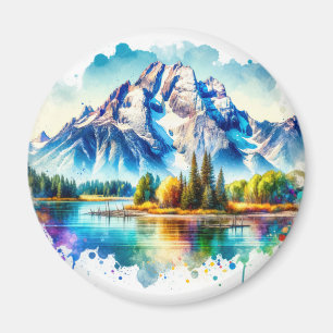 Bright watercolor Grand Teton Nationalpark Wyomin Magnet