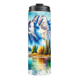 Bright watercolor Grand Teton Nationalpark Wyomin Thermosbecher