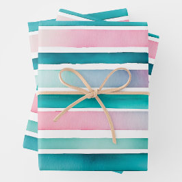 Bright Watercolor Stripes Wrapping Paper Sheets Geschenkpapier Set