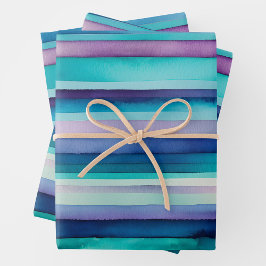 Bright Watercolor Stripes Wrapping Paper Sheets Geschenkpapier Set
