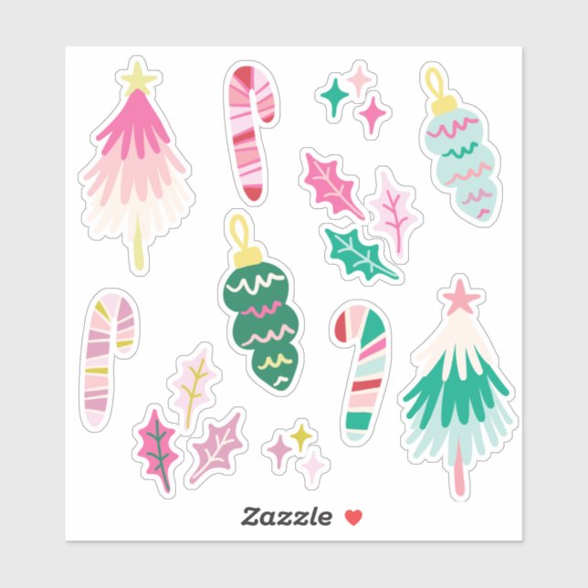 Bright Whimsical Christmas Illusrations Aufkleber (Blatt)