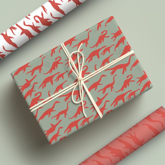 Bright & Whimsical Modern Red Loch Ness Monster Geschenkpapier Set (Von Creator hochgeladen)
